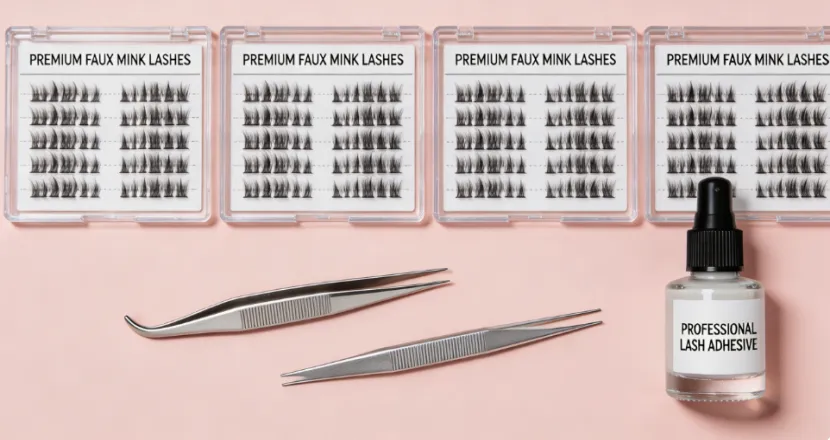 Premium faux mink lash trays and professional adhesive