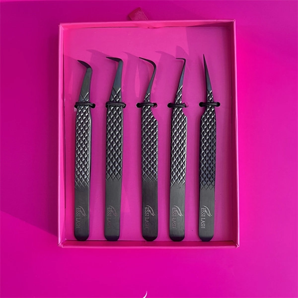 Custom color eyelash extension tweezers with brand packaging for salon and wholesale