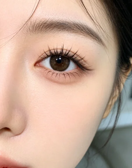 Fluffy classic eyelash extensions closeup