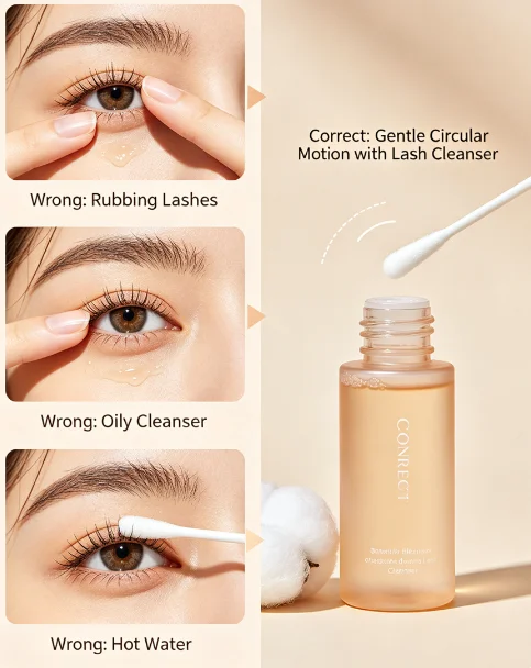 Lash cleaning correct & wrong operation comparison chart