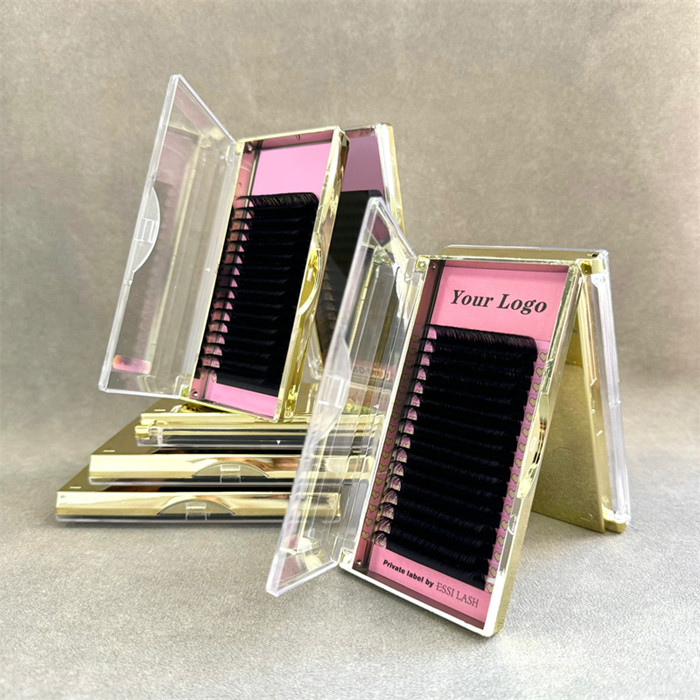 Private Label Cashmere Mink Eyelash Extensions Customized Golden Tray