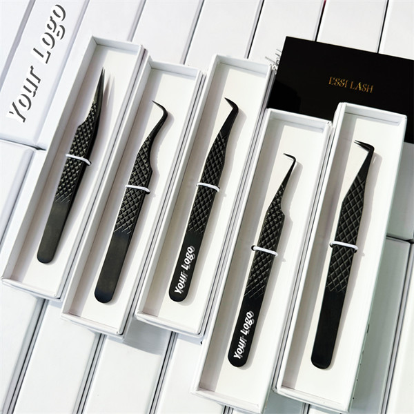 Private Label Lash Tweezers Fiber Tips Easy to Grip Volume Eyelash Extension Tweezers Custom Box Package