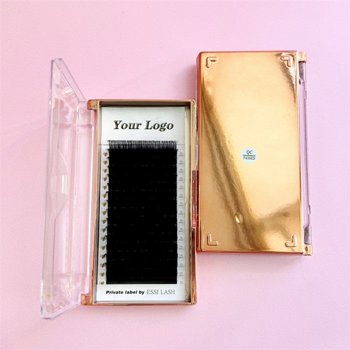 Custom Rose Gold Lash Tray Boxes Cashmere Matte Black Eyelash Extensions with Private Labels