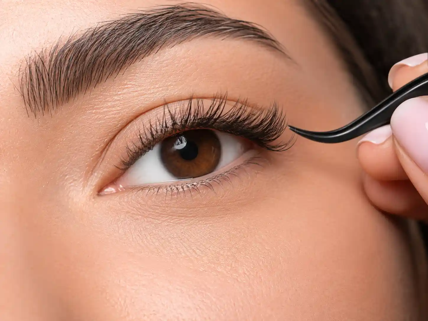 Close-up of applying a lash extension